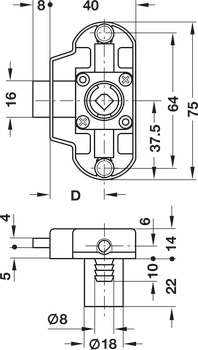 Încuietoare cu bară rotativă, Symo Piccolo-Nova, distanță între placa frontală și axa butucului 25 mm