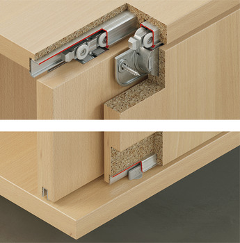 Sistem de culisare Häfele Slido F-Line21 40C, pentru panouri de ușă din lemn cu dimensiuni reduse și greutate până la 40 kg