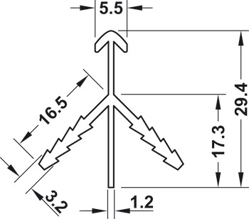 Conectori de îmbinare în unghi, Profil de rost din aluminiu, cu înclinație de 5 mm