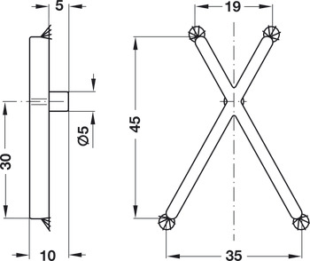 Element de reținere pentru poliță, Pentru poliţe de lemn, pentru montare cu dibluri în gaură cu Ø 5 mm