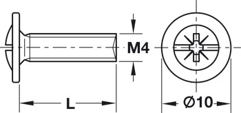 Șurub cuplare mânere sau butoni, cap drept Ø10 mm, filet M4