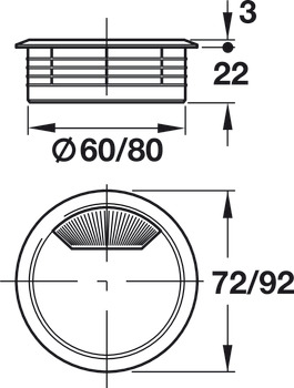 Priză pentru cabluri, gaură cu Ø 60 sau 80 mm