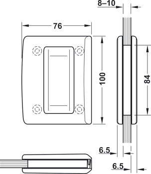 Mânere încastrate pentru uși glisante, pentru montajul cu șuruburi pe o parte, șuruburi vizibile