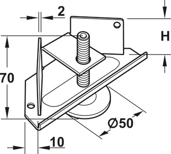 Element de reglare pentru soclu, Cu colțar de susținere, pentru montaj cu șuruburi și batere