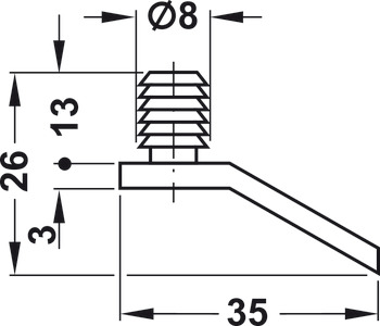 Opritor de sertar tip pârghie, pentru montare cu dibluri