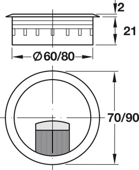 Priză pentru cabluri, gaură cu Ø 60 sau 80 mm