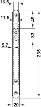 Încuietoare îngropată cu zăvor magnetic, pentru uşi cu balamale, cilindru încuietoare, 116 1/2, distanţă între placa frontală şi axa butucului 55 mm