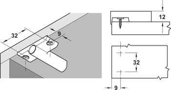 Placă adaptoare în formă de cruce, pentru mecanisme de amortizare la închidere, cu ajutor pentru poziţionare