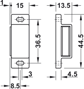 Închizător magnetic, tragere 3,0–4,0/4,0–5,0 kg, pentru montare cu şuruburi, pătrat