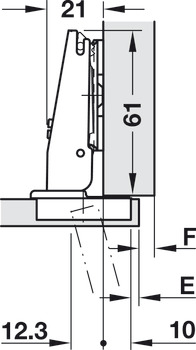 Balama aruncătoare, Duomatic 105°, pentru uşi din lemn subţiri de la o grosime de 10 mm în sus, montare aplicată/semiaplicată