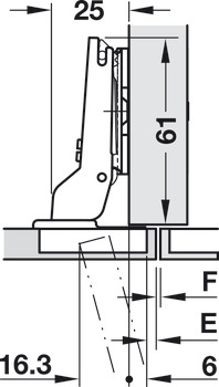 Balama aruncătoare, Duomatic 105°, pentru uşi din lemn subţiri de la o grosime de 10 mm în sus, montare semiaplicată