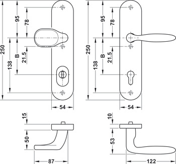 Set mânere de uşă, alamă, Hoppe, Verona M86G/3332ZA/3310/151 ES1 (rezistență la efracție)