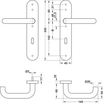 Set mânere de uşă, Inox, Startec, PDH4102