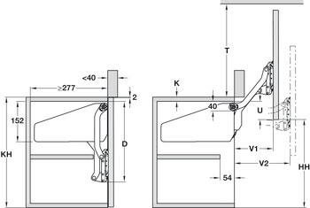 Feronerie paralelă de ridicare a frontului, Free Up, pentru uși din lemn dintr-o bucată cu basculare verticală, sticlă sau cu cadru din aluminiu