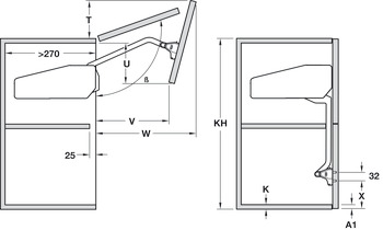 Feronerie de ridicare a frontului Bi-Fold, Set, pentru clapete din lemn din 2 piese, Free Fold
