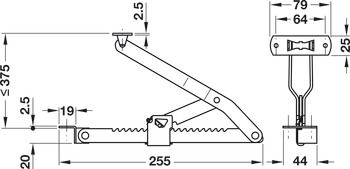 Balama pentru canapele, în 19 etape, înălţime de ridicare până la 375 mm