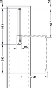 Lift pentru garderobă, Cu amortizor integrat, pentru lăţimea interioară a corpului de 560-950 mm
