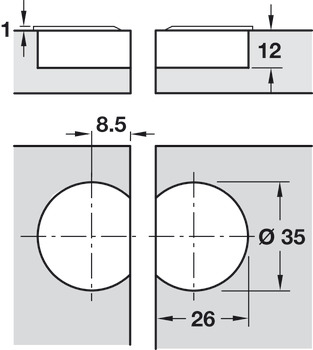 Balama pentru mecanisme de coborâre, fixare cu holzșuruburi in panouri cu grosime minimă 16 mm