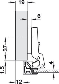Balama aruncătoare, Häfele Metallamat A, montare semiaplicată/semiîncadrată, Unghi de deschidere 110°