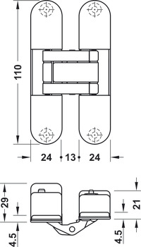 Balama pentru uşă, Startec H12 S, ascuns, Pentru uși de interior fără falț de până la 60 kg