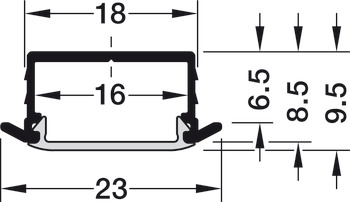 Profil Häfele Loox pentru încastrare, Adâncime 6,5 mm, aluminiu