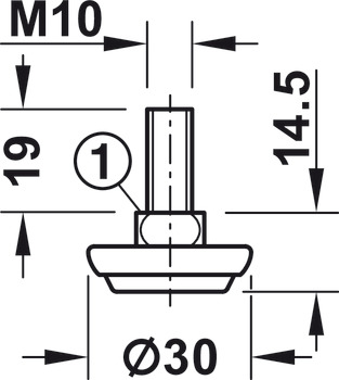 Șurub de reglare, filet M10, rigid, cu suport de picior din oțel