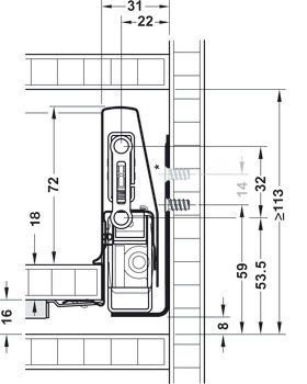 Sertar Häfele Matrix Box P35 cu laterală 18/92 mm , mecanism de deschidere prin apăsare (PTO) și amortizare integrat