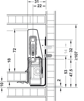 Sertar Häfele Matrix Box P50 cu laterală 18/92 mm, mecanism amortizare și autoînchidere integrat