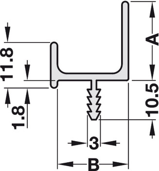 Profil din aluminiu tip mâner pentru montaj în cant ușă, tip U asimetric