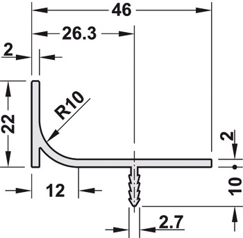 Profil din aluminiu tip mâner vertical, tip J