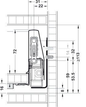 Sertar Häfele Matrix Box P50 cu laterală 18/92 mm, mecanism de deschidere prin apăsare (PTO) și amortizare integrat