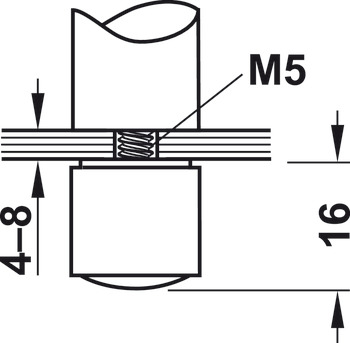 Suport pentru reling, sistem de reling, pentru 1 bară de 10 mm, stâlp de mijloc