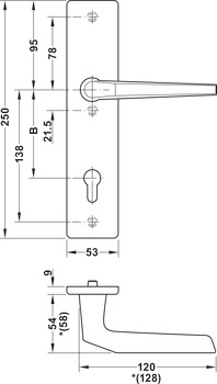 Set mânere de uşă, aluminiu, A91.12 SB3-LS, șild lung
