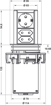 Priză încorporabilă ELEVATOR, retractabilă, 230 V