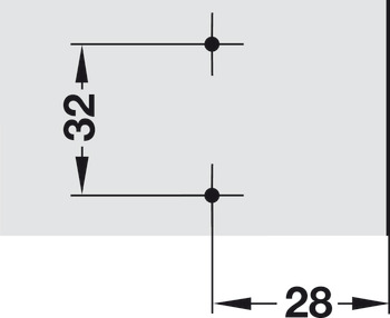 Plăcuță de montaj în cruce, Häfele Duomatic A, oţel sau aliaj de zinc, cu şuruburi pentru PAL, distanţa până la margine 28 mm