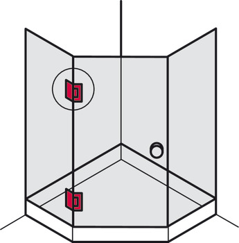 balama ușă de duș, pentru fixare sticlă-sticlă, front din sticlă 135°