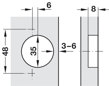 Balama aruncătoare, Duomatic 105°, pentru uşi din lemn subţiri de la o grosime de 10 mm în sus, montare aplicată