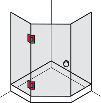 balama ușă de duș, pentru fixare sticlă-sticlă, front din sticlă 135°