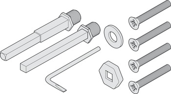 Set pentru montare, Cu ax alternativ de 8 mm sau cu ax alternativ 1 Mâner rotund ușă pe șild cu ax alternativ decalat de 10 sau 8 mm