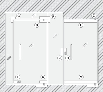 Feronerie de închidere uși cu dublă acțiune, în partea superioară, Startec, pentru ușă cu dublă acțiune complet din sticlă