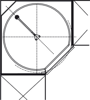 Carusel rotitor trei sferturi de cerc, Pentru dulap de colţ, cu uși la 90°