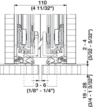 Profil de conectare a conectorilor, Pentru 2 uşi glisante cu pivot