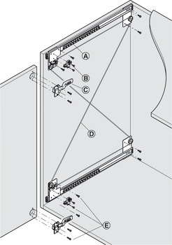 Mecanism pentru ușă glisantă pivotantă tip pocket door, Häfele Slido F-Park71 16A, montaj incadrat sau aplicat