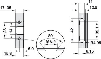 Balama aruncătoare, Häfele Duomatic Push 105°, montare semiaplicată