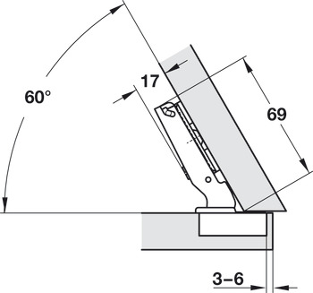Balama aruncătoare, Häfele Duomatic 120°, Pentru utilizare unghiulară –30°