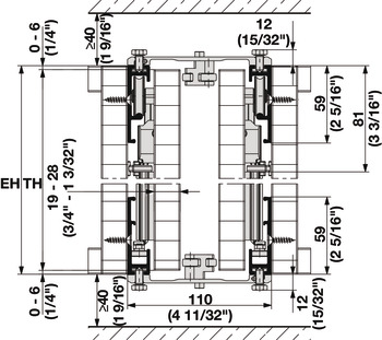 Profil de conectare a conectorilor, Pentru 2 uşi glisante cu pivot