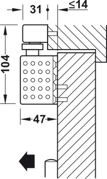 Închizător de ușă poziționat deasupra, TS 92 B Basic, construcție Contur, cu șină de ghidare, EN 1-4, Dorma