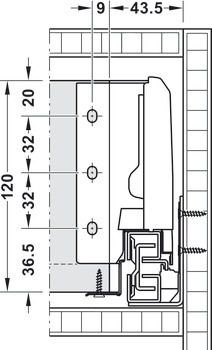 Sertar Häfele Matrix Box S35 laterală 16/120 mm, mecanism amortizare și autoînchidere integrat