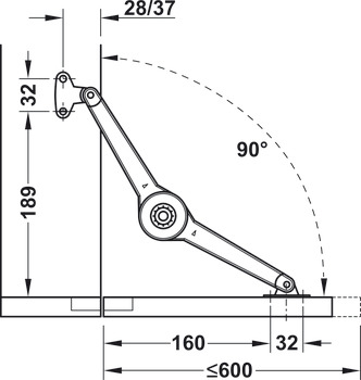 Set mecanism Häfele Duo Forte, , pentru susținere sau rabatare front de mobilier din lemn/PAL/MDF sau ramă din aluminiu