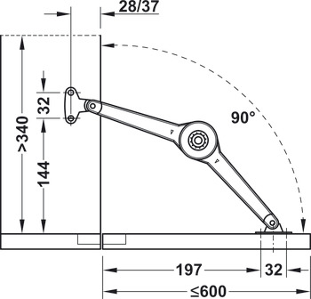 Set mecanism Häfele Duo Forte, , pentru susținere sau rabatare front de mobilier din lemn/PAL/MDF sau ramă din aluminiu